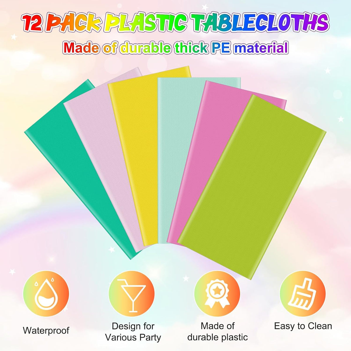 12 Pack Hawaiian Plastic Tablecloth for Rectangle Tables, Pink Green Yellow Tropical Disposable Table Cover, Luau Rectangle Table Cloth for Summer Flamingo Birthday Picnic Party Supplies Decorations