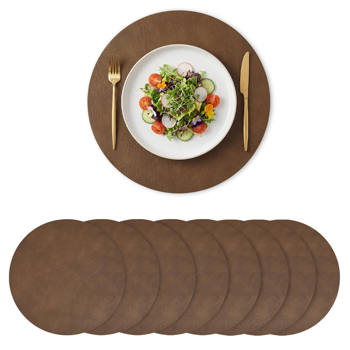 Artoid Mode Olive Green Faux Leather Placemats Set of 6, 12x18 Inch Waterproof Wipeable Heat Resistant Vinyl Place Mats, Reversible Table Mats for Kitchen Dining Decor