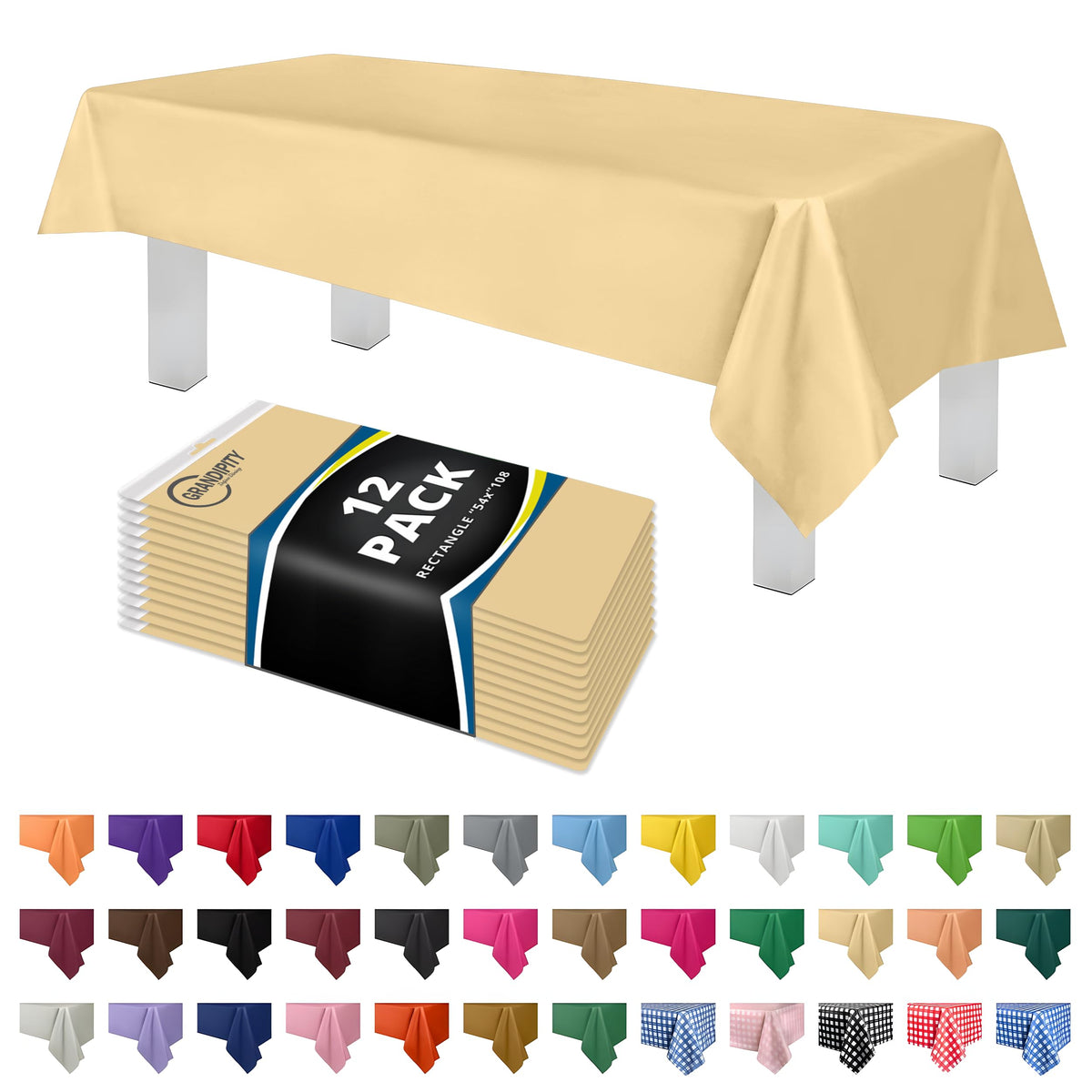 Grandipity Plastic Table Cloth Disposable 12 Pack 54” x 108” Rectangle