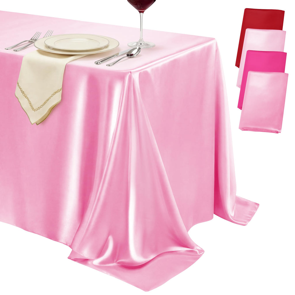 4 Pack Ivory Satin Tablecloth 58 x 102 Inch Overlay Seamless Design