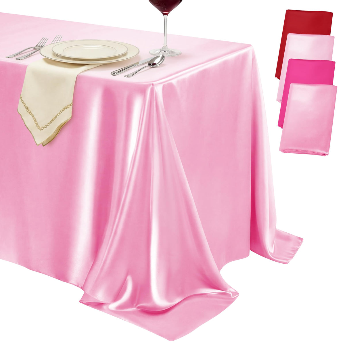 4 Pack Ivory Satin Tablecloth 58 x 102 Inch Overlay Seamless Design