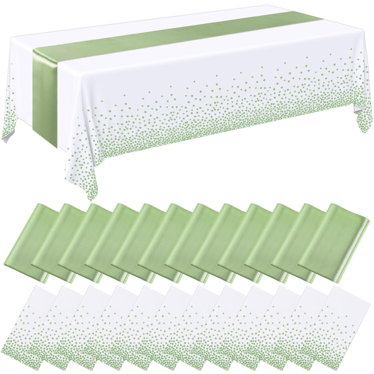 Breling 8 Pack Green and Gold Tablecloths and Satin Runners Set