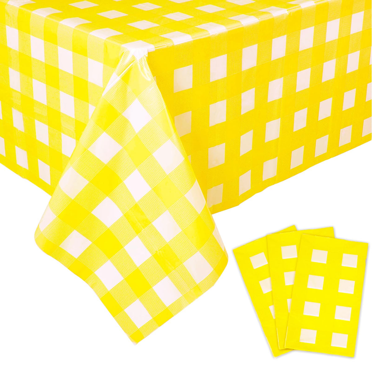 Kesfey 3 Packs Light Blue Gingham Tablecloth Pale Blue and White Checkered Tablecloths 54 x 108 Inches Disposable Plastic Gingham Tablecovers Waterproof Rectangle Picnic Table Cover for Birthday Party
