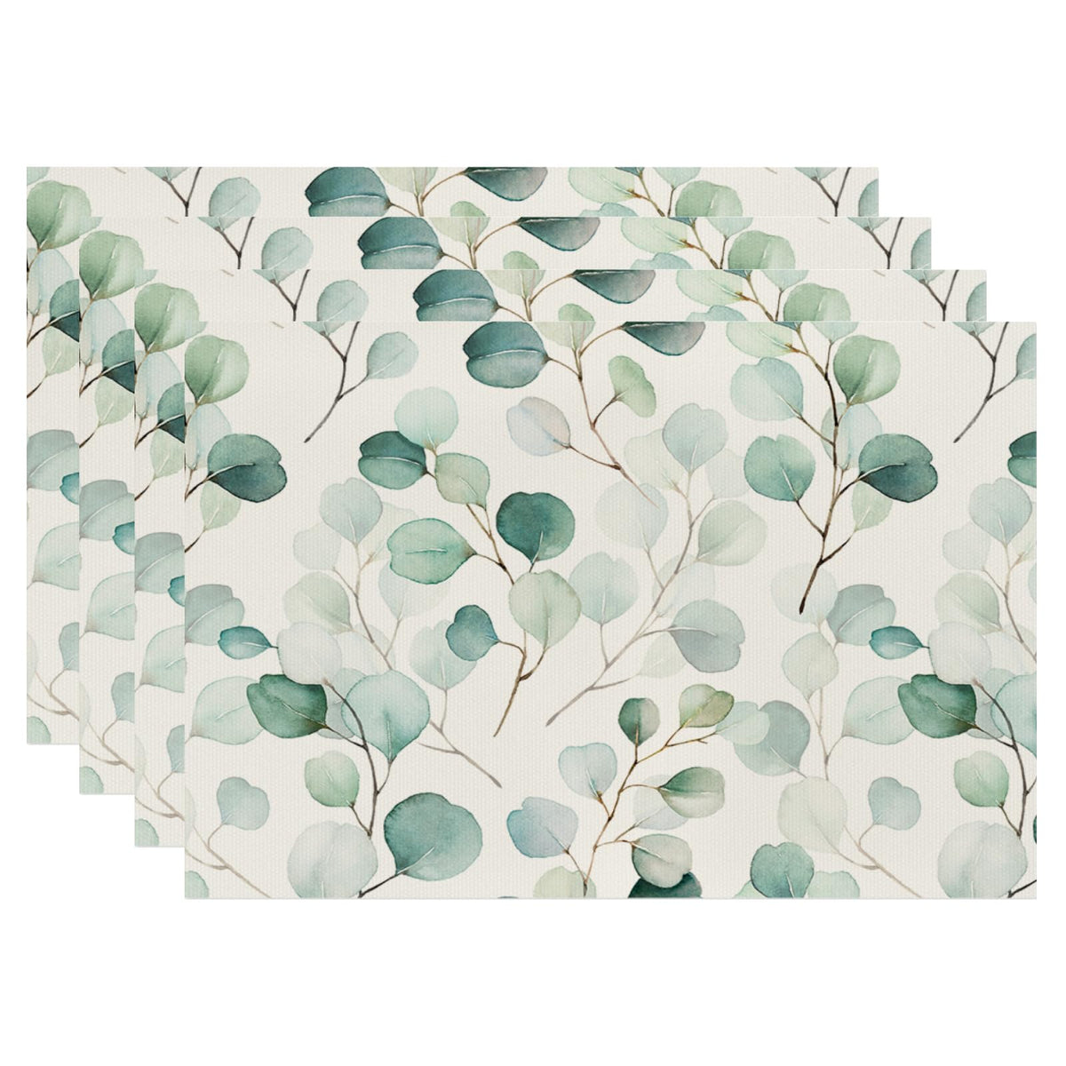 Blue Leaves Watercolor Placemats Set of 4, 12x18 Inch Spring Summer Leaves Table Place Mats for Kitchen Dining Home Party Decor