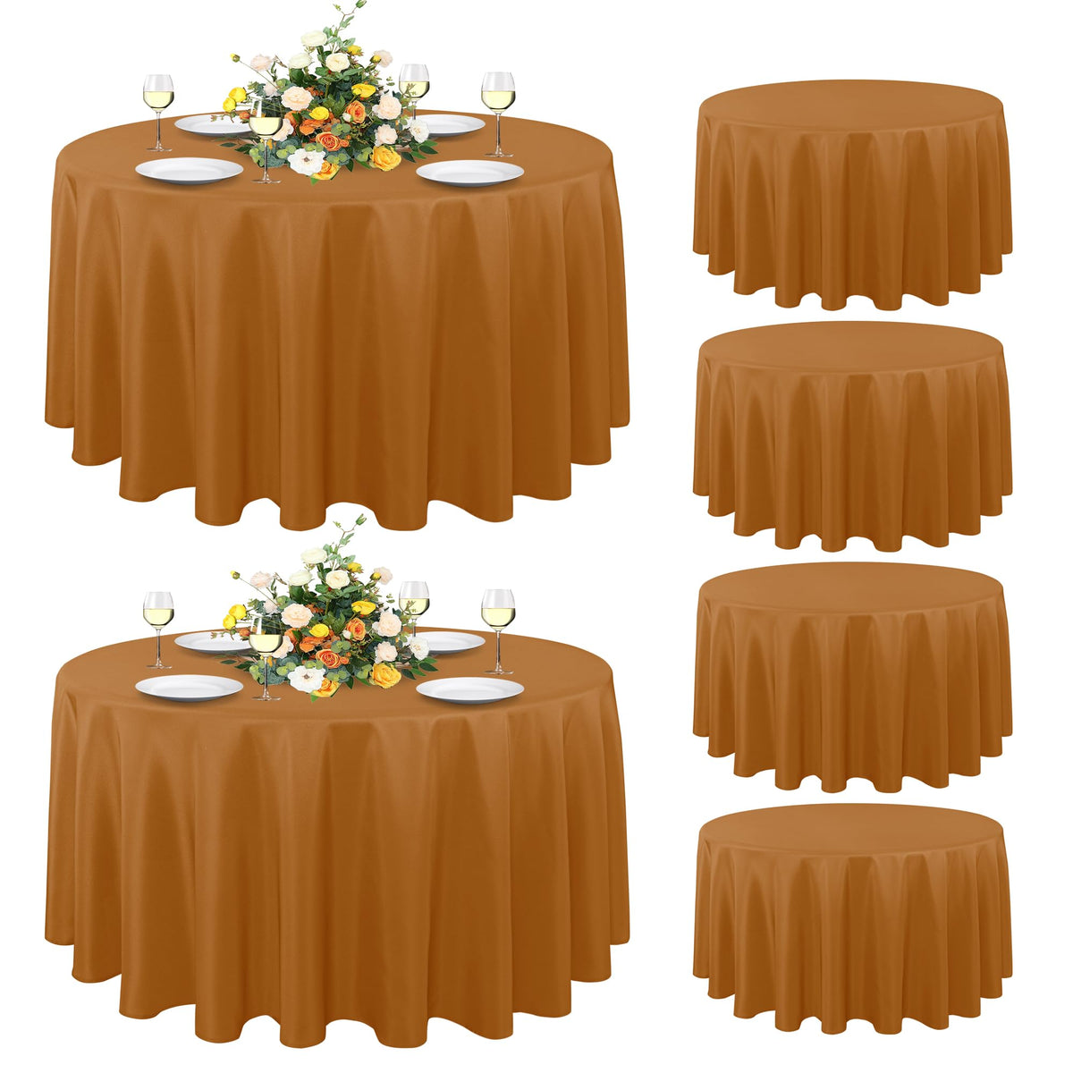 sancua 90 Inch Round Tablecloth Fit 30-72 Inch Tables, White 6 Pack Circle