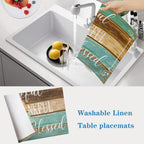 Farmhouse Teal Placemats Set of 4 Thankful Blessed Table Mats