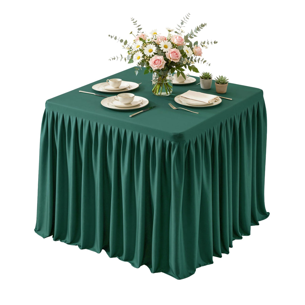 Black Square Tablecloths 34x34 Inch,Stretch Fitted Small Square Table Cloth Washable Fabric Card Table Cover with Pleated Ruffle Skirt for Dining,Kitchen,Buffet Parties,Trade Show,Vendor Stand