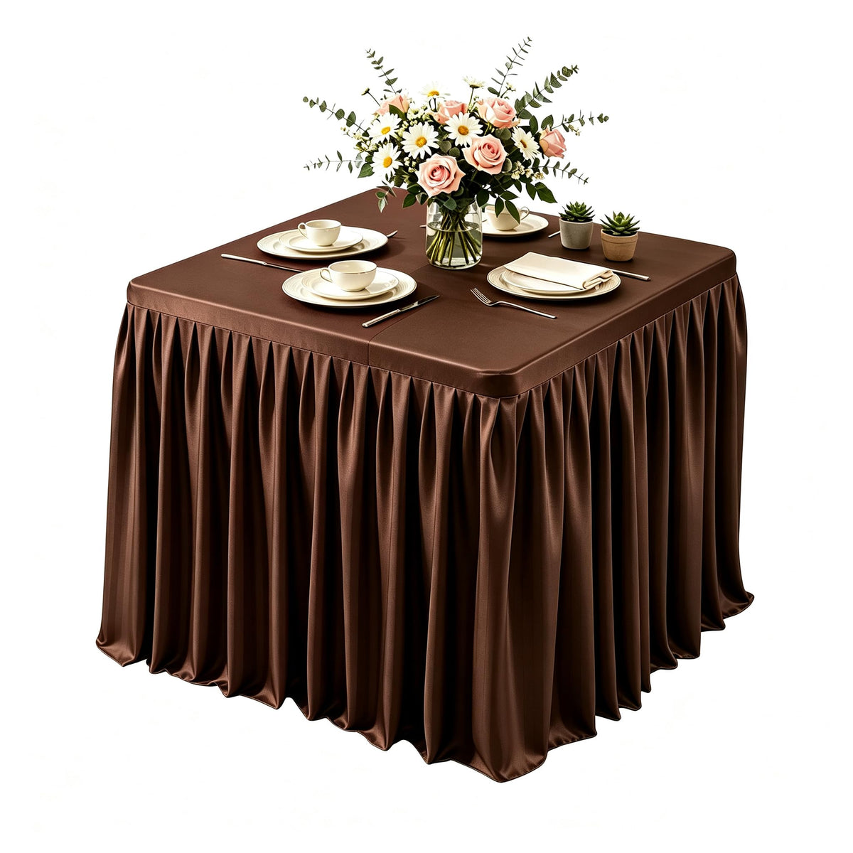 Black Square Tablecloths 34x34 Inch,Stretch Fitted Small Square Table Cloth Washable Fabric Card Table Cover with Pleated Ruffle Skirt for Dining,Kitchen,Buffet Parties,Trade Show,Vendor Stand