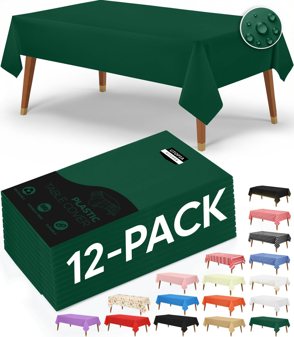 Utopia Kitchen Plastic Table Cloth Disposable [White, 12 Pack]