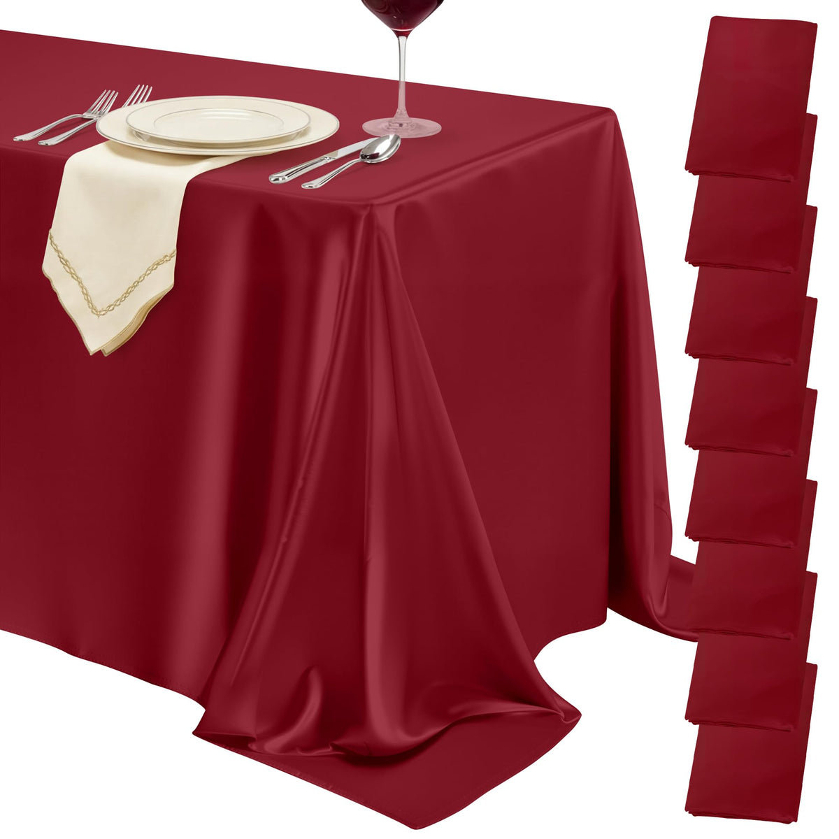 4 Pack Ivory Satin Tablecloth 58 x 102 Inch Overlay Seamless Design