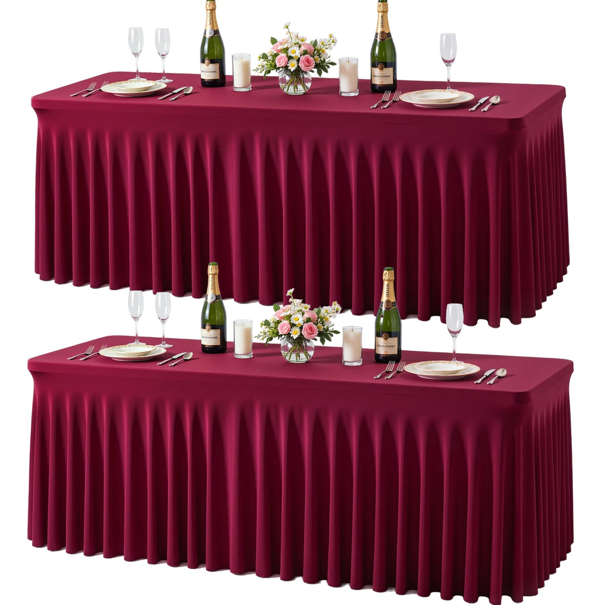 gogoparti 2 Pack Spandex Beige Fitted Table Cloth for 6ft Rectangle Tables Beige Stretch Tablecloth Table Covers Skirt Banquet Wrinkle Free Tablecloths for Parties Wedding