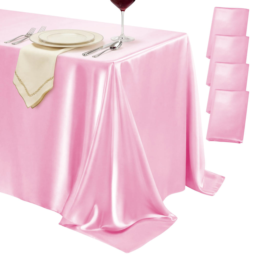 4 Pack Ivory Satin Tablecloth 58 x 102 Inch Overlay Seamless Design