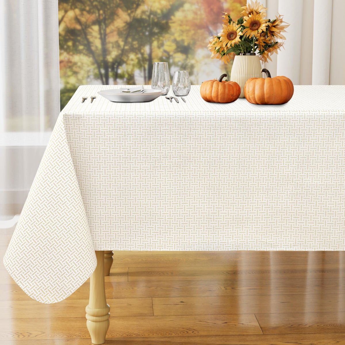 misaya Rectangle Waterproof Vinyl Table Cloth, Plastic Tablecloth with Flannel Backing, Wipeable Table Cover for Dinner, Picnic, Indoor and Outdoor (Weave Patternd, 52" x 70")