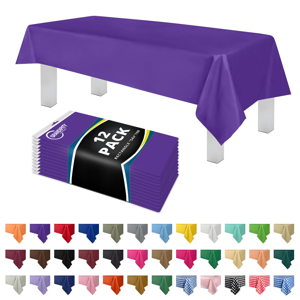 Grandipity Plastic Table Cloth Disposable 12 Pack 54” x 108” Rectangle