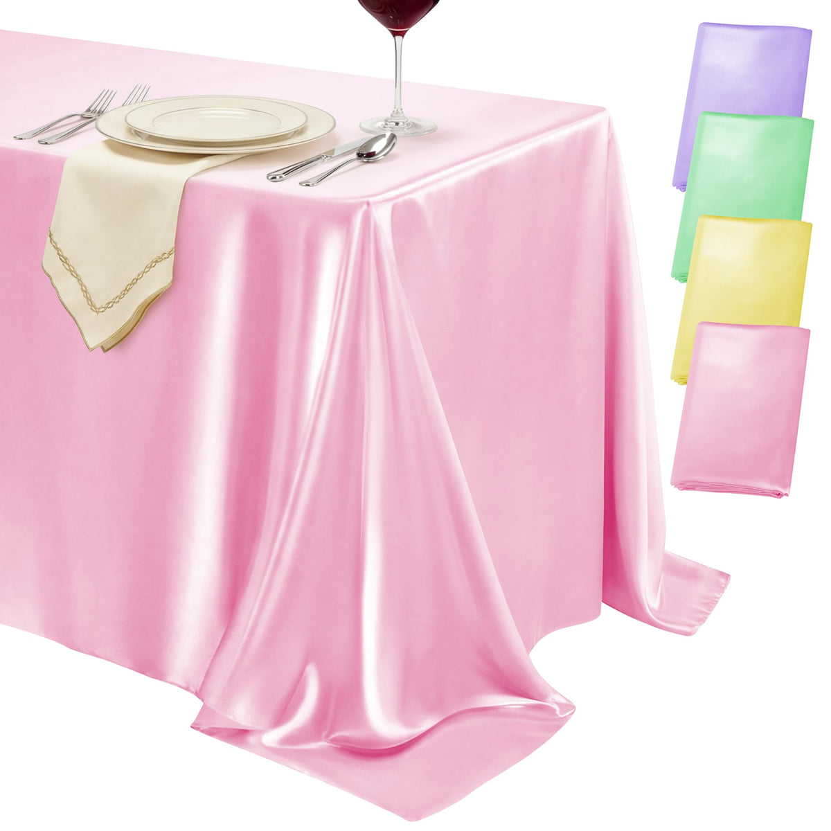 4 Pack Ivory Satin Tablecloth 58 x 102 Inch Overlay Seamless Design