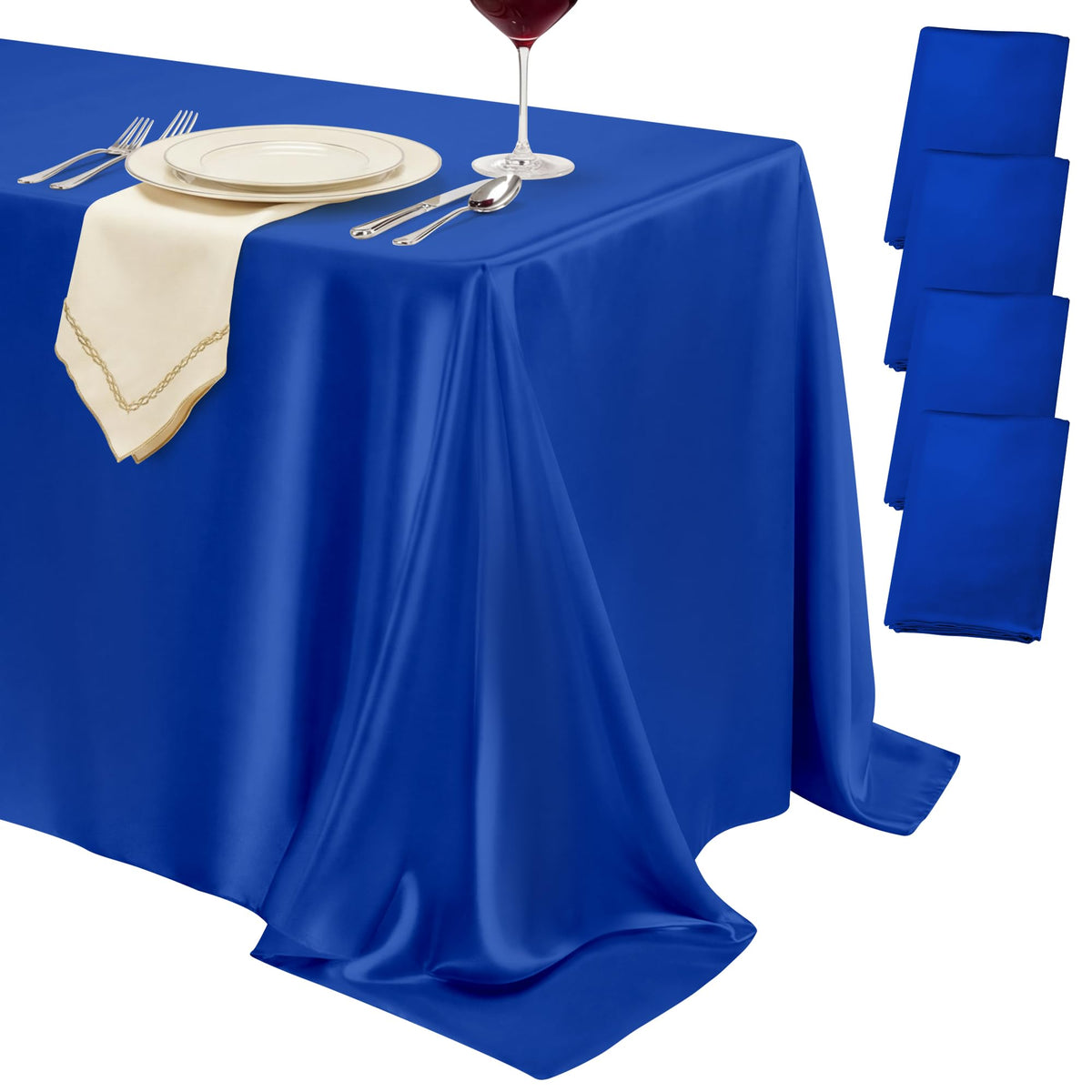 4 Pack Ivory Satin Tablecloth 58 x 102 Inch Overlay Seamless Design
