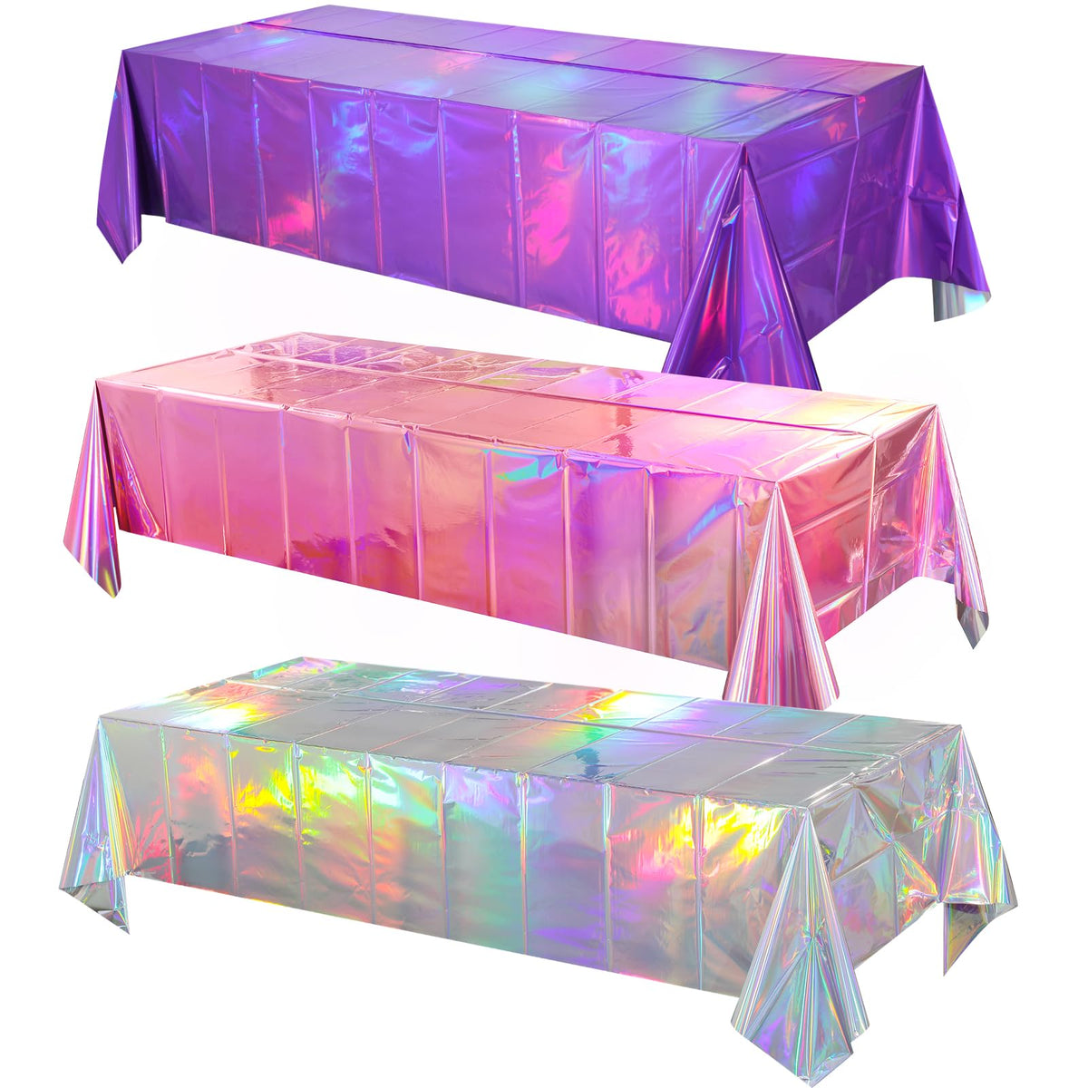 3 Pack Rose Gold Plastic Tablecloth, Dusty Pink Disposable Rectangle Table Covers, Holographic Metallic Foil Tablecloth Rose Party Supplies Decorations for Birthday Wedding Bachelorette, 54x108Inch