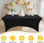 Smiry 2 Pack Spandex Table Cloth 6FT, Elastic Fitted Black Tablecloth