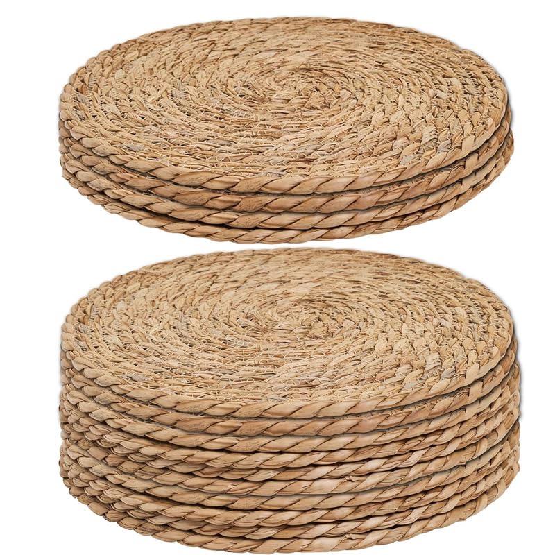 Handmade Heat Resistant 13" Round Woven Placemats Set of 8, Wicker Boho No Chemical Natural Water Hyacinth Place Mats, Farmhouse Table Mats for Kitchen Dining Table,Home Decorations,Wedding