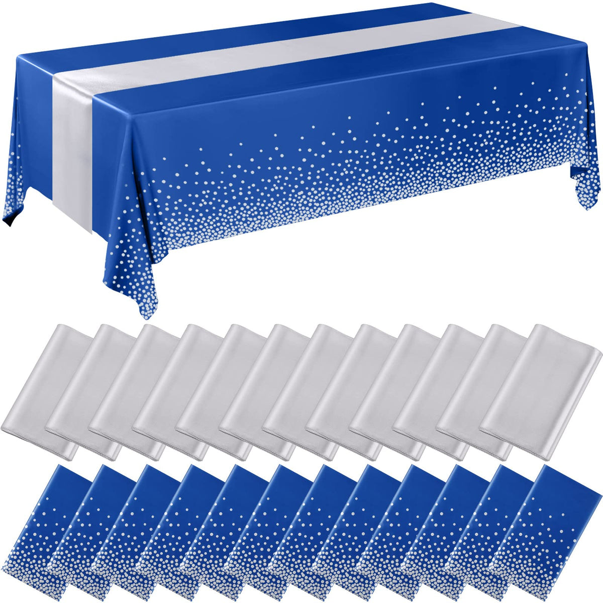 Breling 8 Pack Green and Gold Tablecloths and Satin Runners Set