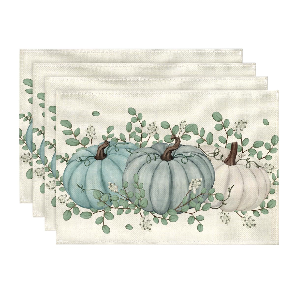 Artoid Mode Navy Blue Pumpkins Fall Placemats Set of 6-12 x 18 Inch