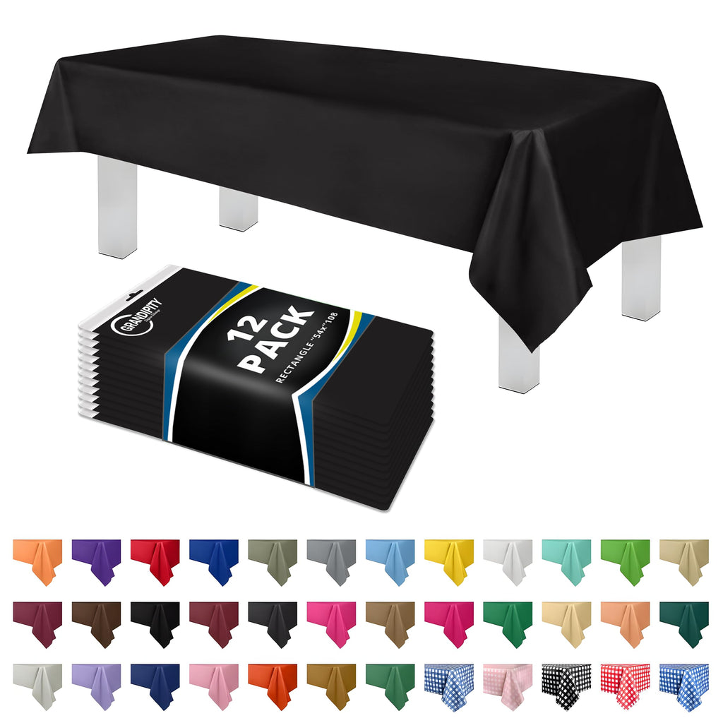 Grandipity Plastic Table Cloth Disposable 12 Pack 54” x 108” Rectangle