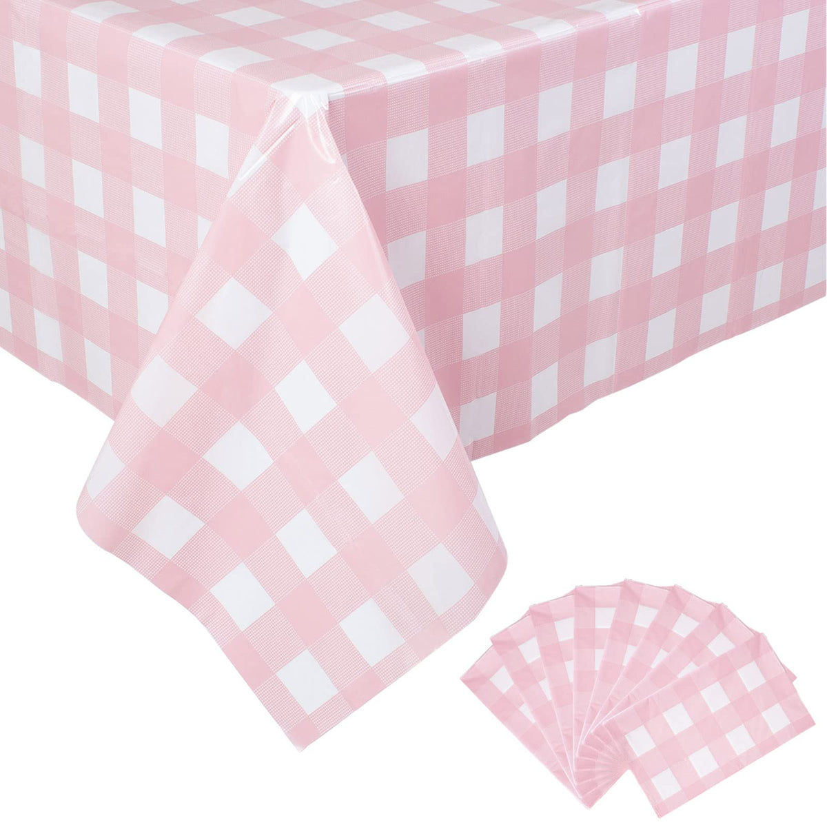 Kesfey 3 Packs Light Blue Gingham Tablecloth Pale Blue and White Checkered Tablecloths 54 x 108 Inches Disposable Plastic Gingham Tablecovers Waterproof Rectangle Picnic Table Cover for Birthday Party