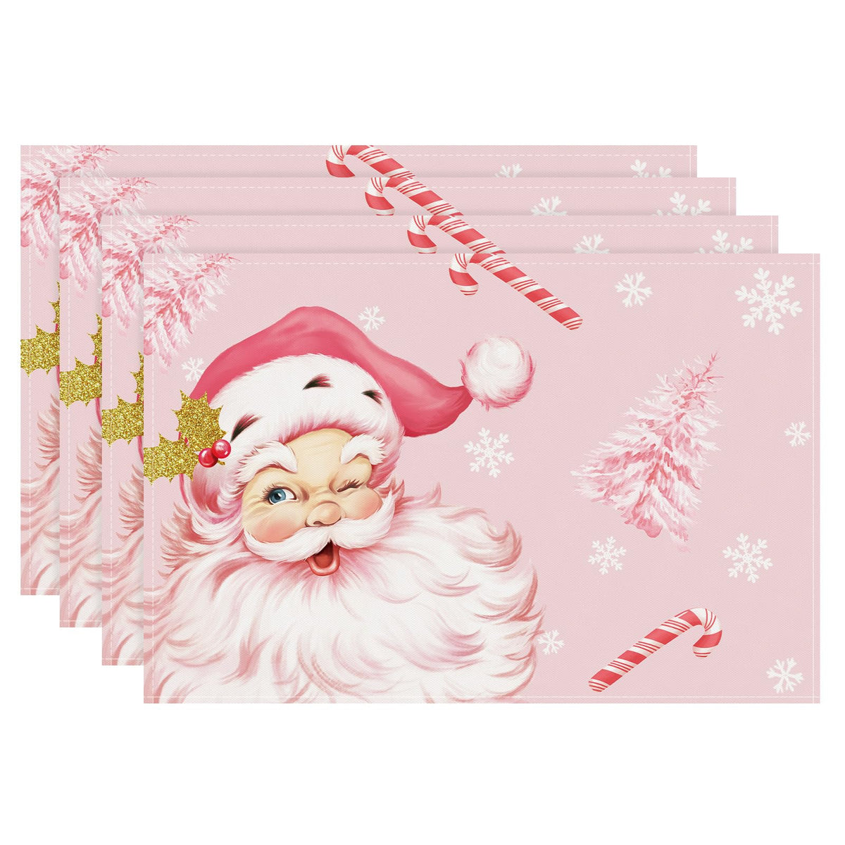 Bonhause Christmas Gingerbread Man Pink Placemats Set of 4, 12x18 Inch