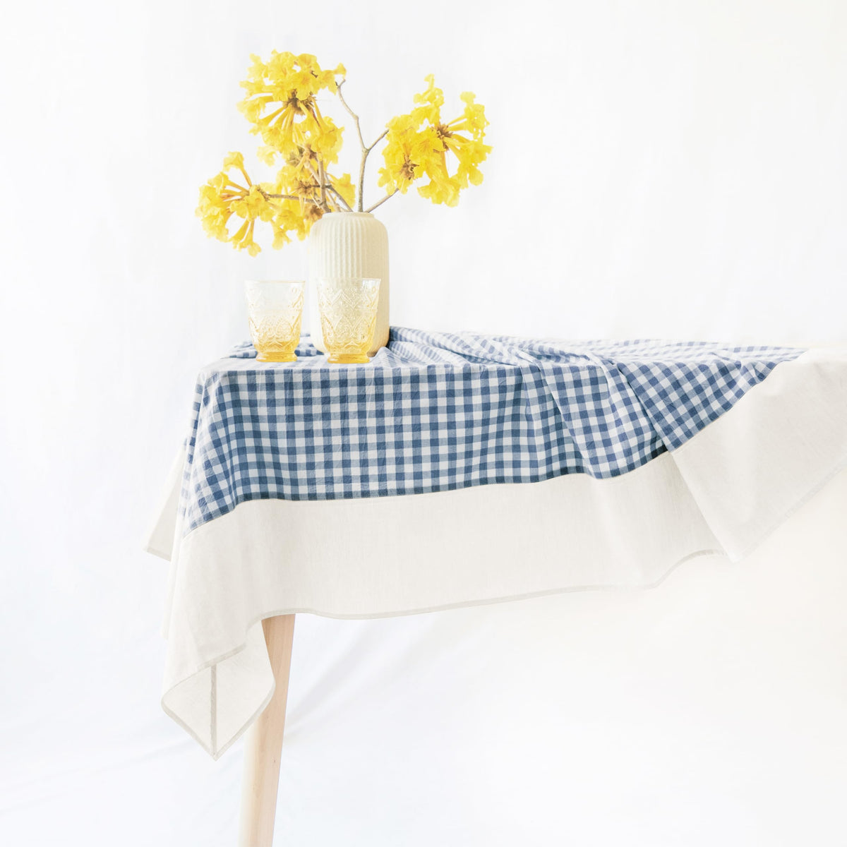 MONDAY MOOSE Gingham Checkered Farmhouse Rustic Picnic Style Decoration Rectangle Natural Stonewashed Cotton Tablecloth for Kitchen, Dining Room, Restaurant (60x102 inch, Beige)