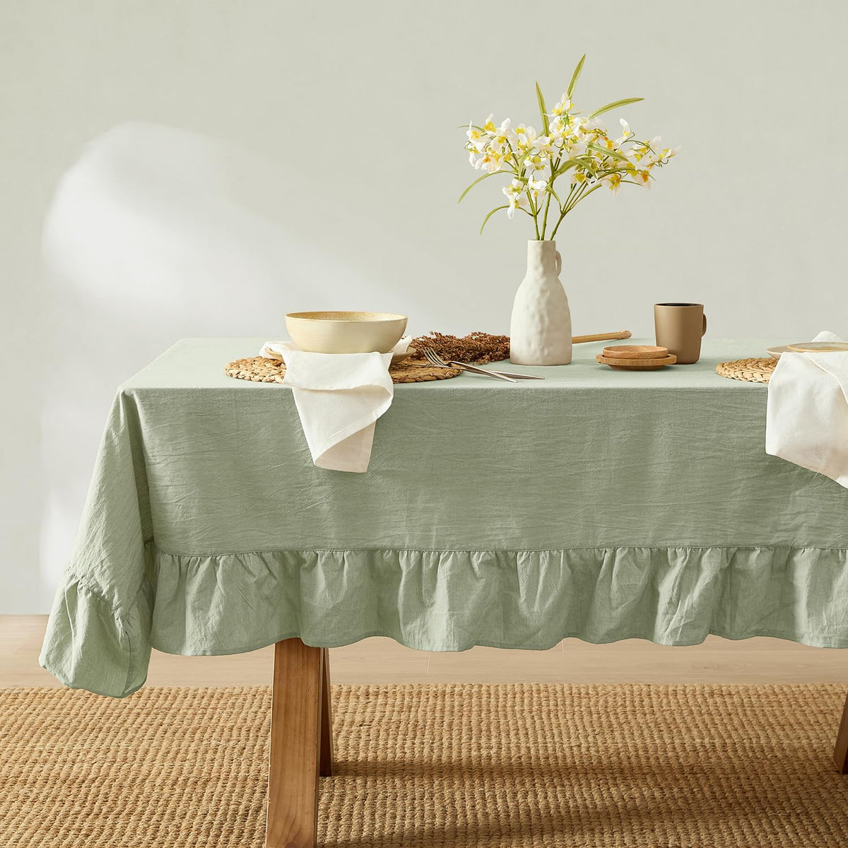 MONDAY MOOSE Gingham Checkered Farmhouse Rustic Picnic Style Decoration Rectangle Natural Stonewashed Cotton Tablecloth for Kitchen, Dining Room, Restaurant (60x102 inch, Beige)