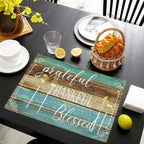 Farmhouse Teal Placemats Set of 4 Thankful Blessed Table Mats