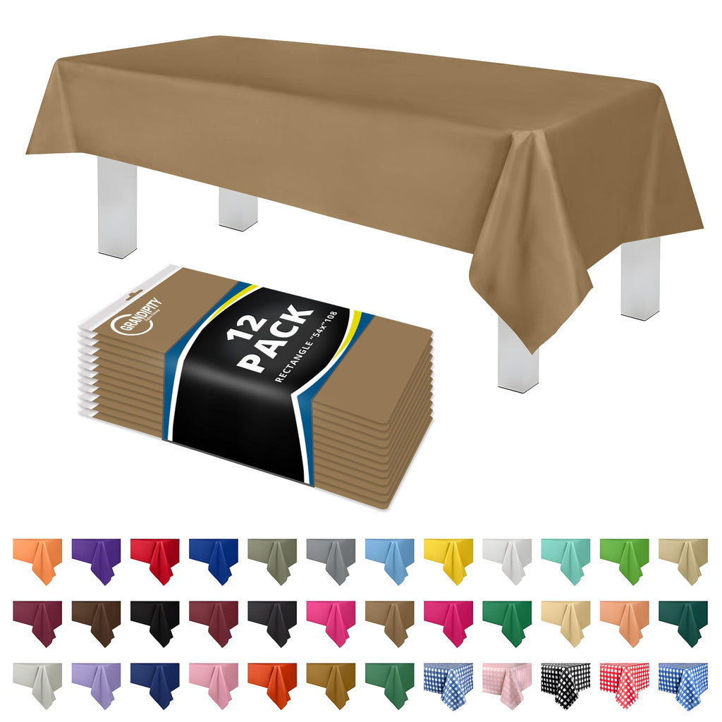Grandipity Plastic Table Cloth Disposable 12 Pack 54” x 108” Rectangle
