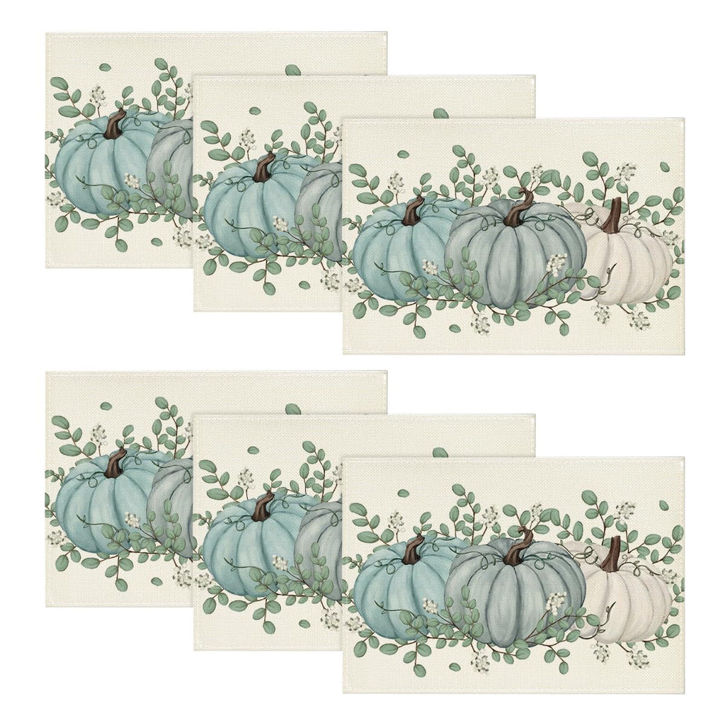 Artoid Mode Navy Blue Pumpkins Fall Placemats Set of 6-12 x 18 Inch
