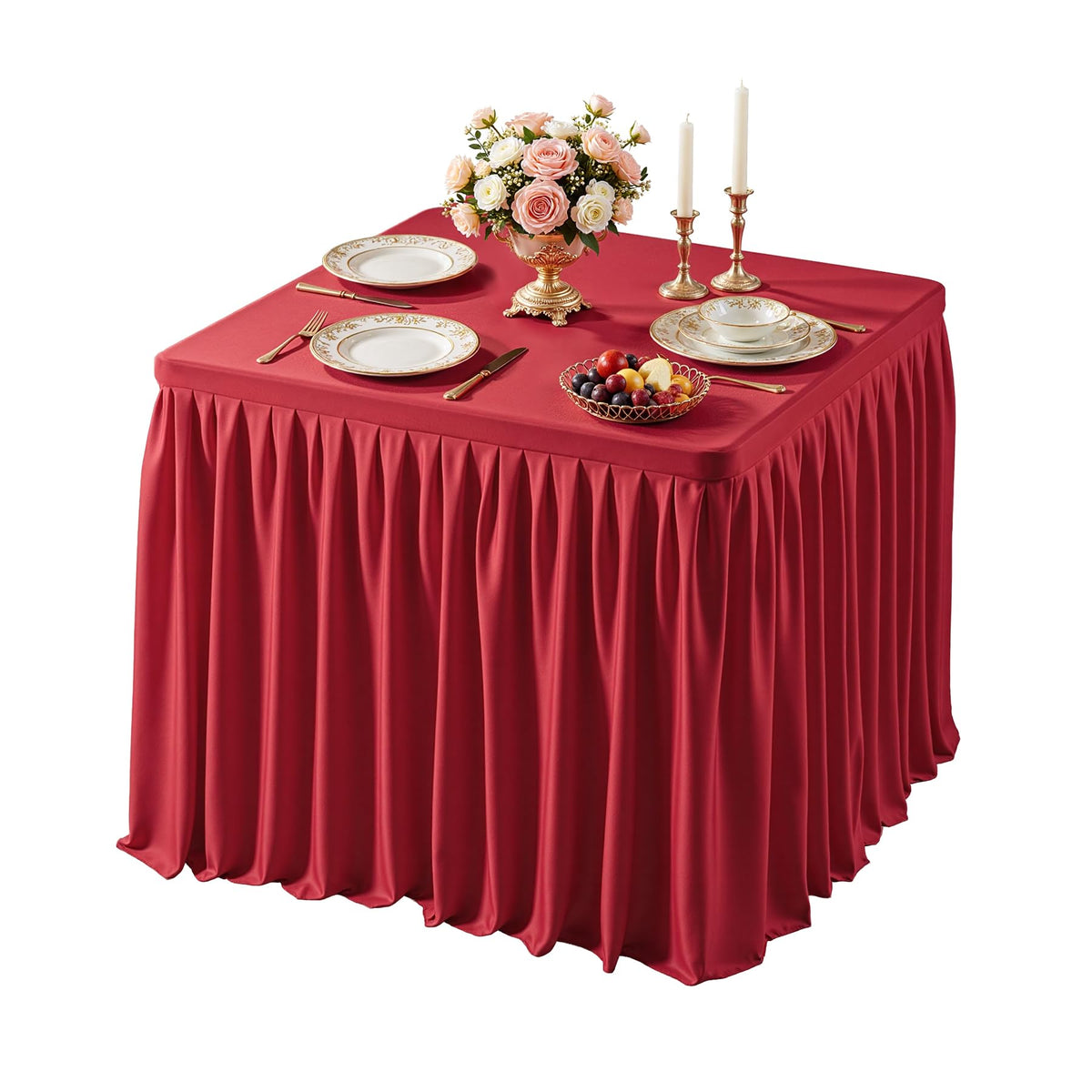 Black Square Tablecloths 34x34 Inch,Stretch Fitted Small Square Table Cloth Washable Fabric Card Table Cover with Pleated Ruffle Skirt for Dining,Kitchen,Buffet Parties,Trade Show,Vendor Stand