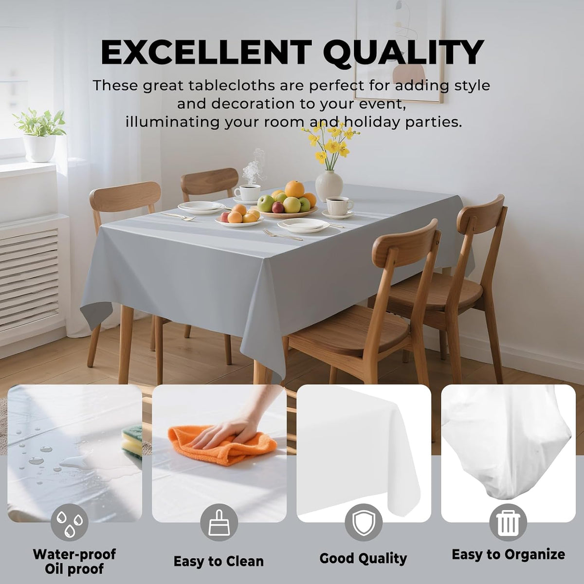 10 Pack Silver Grey Plastic Tablecloth 54x108 Inch Disposable Waterproof Rectangle Table Cover for Party Birthday Wedding Picnic Outdoor