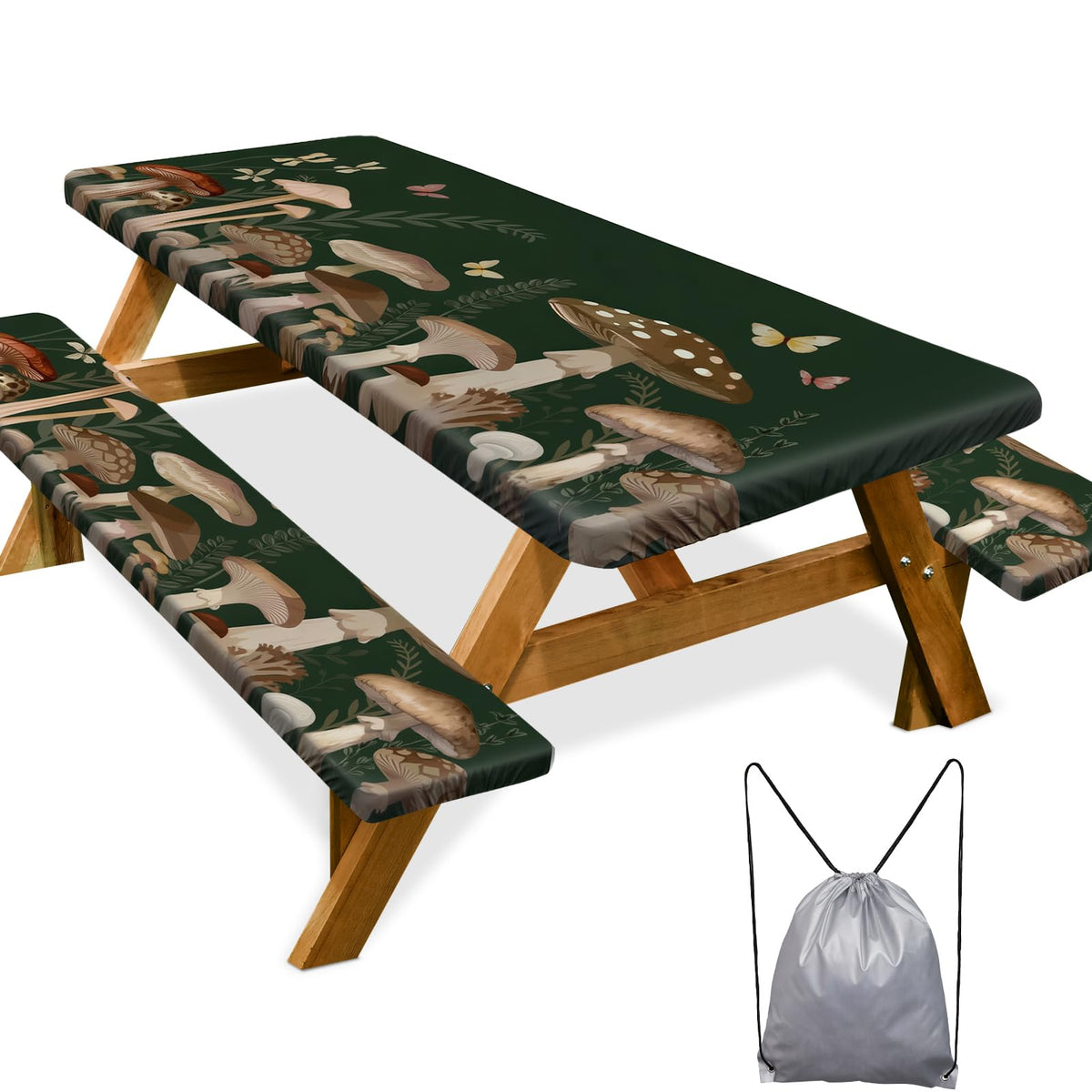 Picnic Table Cover with Bench Covers Camping Essentials Waterproof Windproof Camping Tablecloth with Drawstring Bag, Fitted Rectangle Tables and Seats, 72in, Bohemian