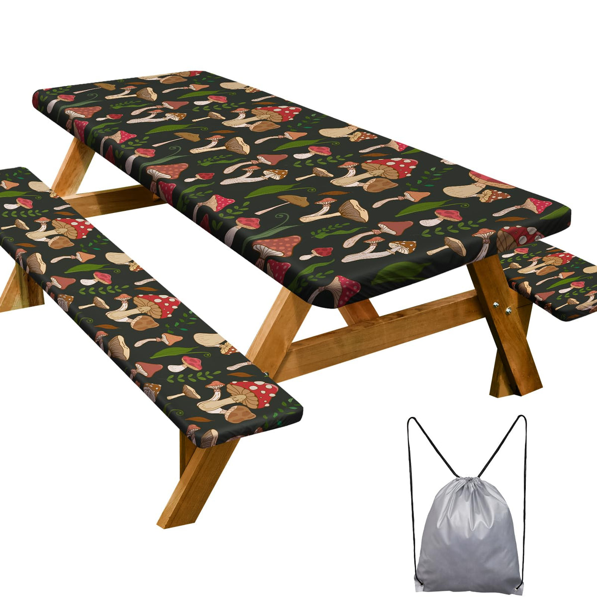 Picnic Table Cover with Bench Covers Camping Essentials Waterproof Windproof Camping Tablecloth with Drawstring Bag, Fitted Rectangle Tables and Seats, 72in, Bohemian