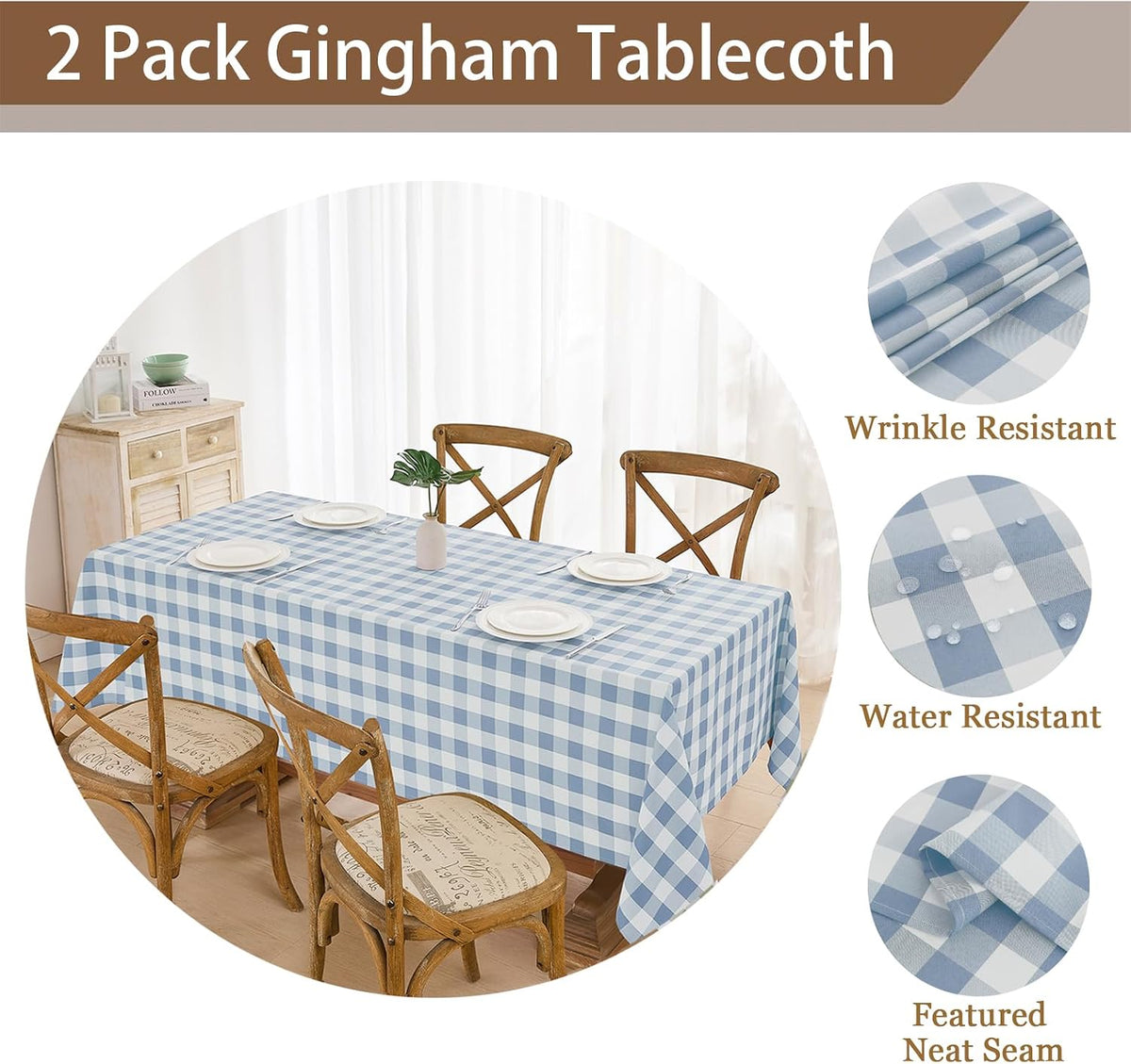 2 Pack Gingham Tablecloth Rectangle Checkered Tablecloth Washable