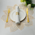 Gold Round Placemats for Dining Table Set of 6 Pressed Vinyl Metallic