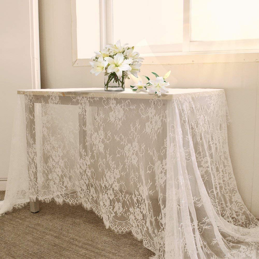 LuoluoHouse Lace Tablecloth White Wedding Tablecloths 60x120 Inch Vintage