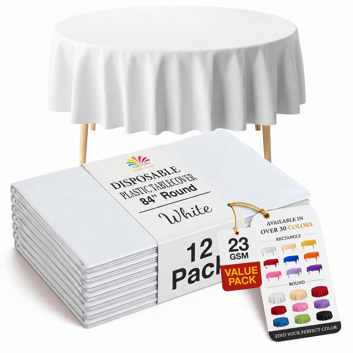 Exquisite Ivory Plastic Table Cloth Disposable 12 Pack, 54 x 108 Inch