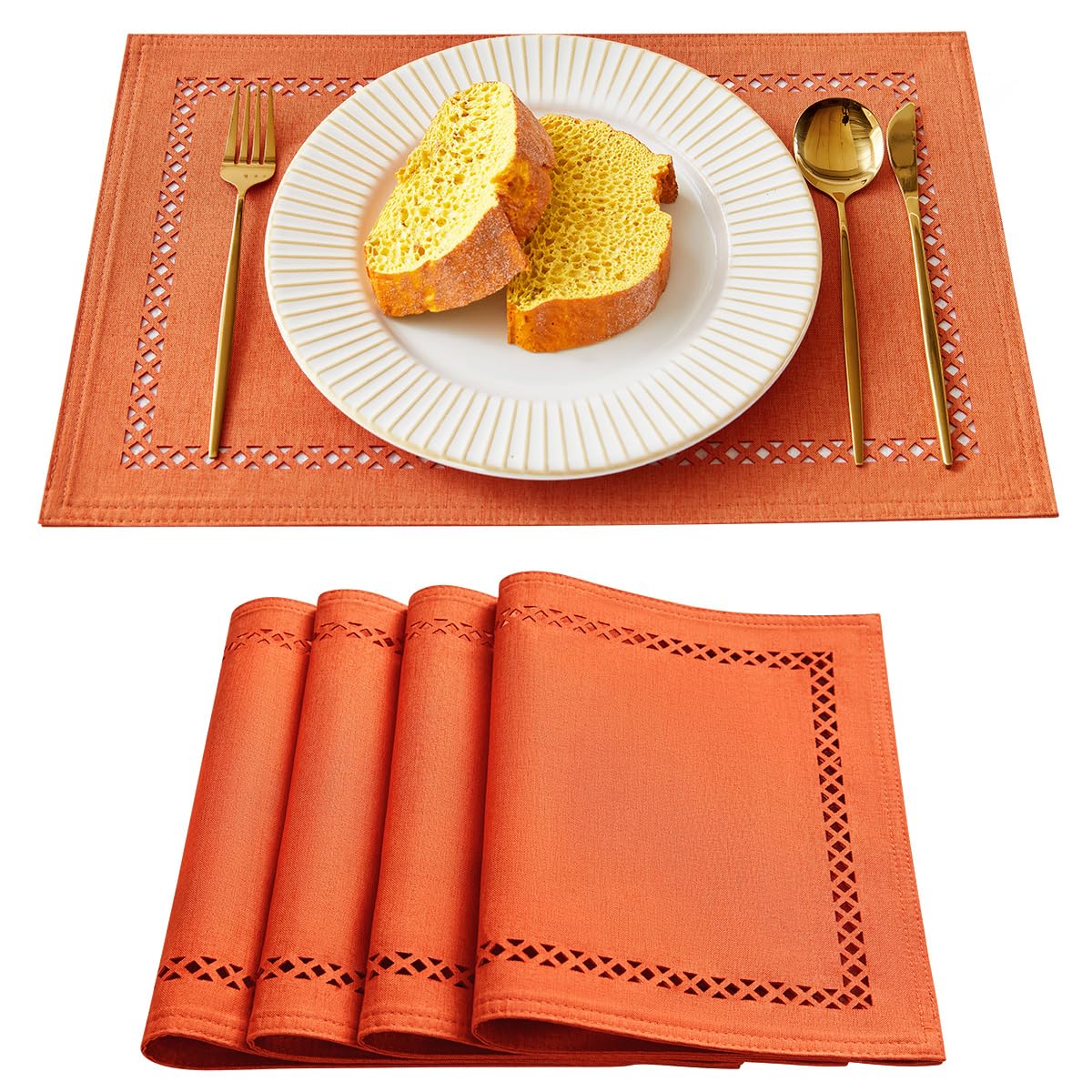 Orange Burlap Place Mats, Fall Placemats Set of 4, 12 x 18 Inch