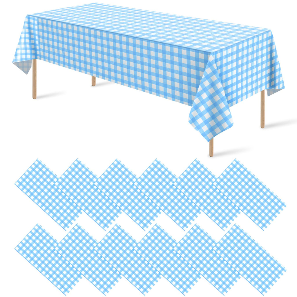 12Pack Sage Green Plastic Checkered Tablecloth, Premium Decorative Disposable Sage Green Gingham Plaid Table Cloths for Parties, Rectangle Party Table Cover for Picnic Birthday Wedding, 54x108 Inch