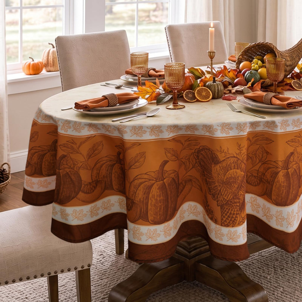 Romanstile Fall Thanksgiving Rectangle Tablecloth 60 x 84 Inch, Orange