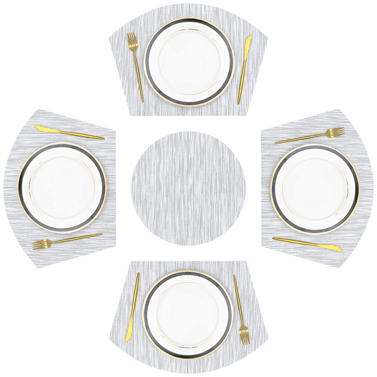 SHACOS Large Size Wedge Shape Placemats with Centerpiece Round Mat Set of 5 Round Table Place Mats Washable Dining Table Placemats Reversible, Beige