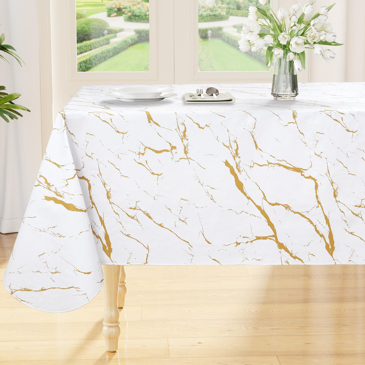 Smiry Fall Rectangle Table Cloth, Waterproof Vinyl Tablecloth with Flannel Backing, Wipeable Autumn Pumpkin Plastic Tablecloths for Harvest and Thanksgiving Parties, (Orange, 60"x84")