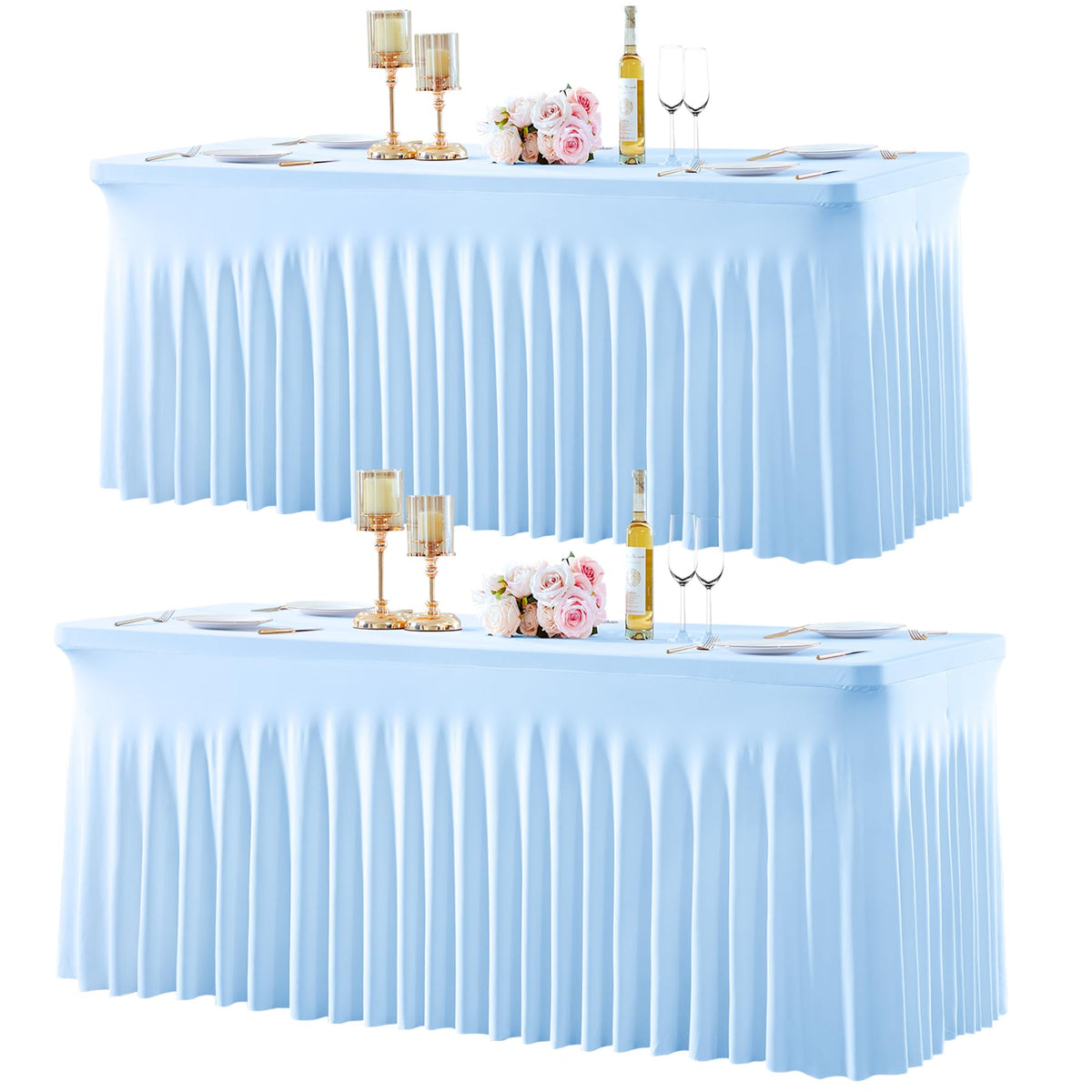 gogoparti 2 Pack Spandex Beige Fitted Table Cloth for 6ft Rectangle Tables Beige Stretch Tablecloth Table Covers Skirt Banquet Wrinkle Free Tablecloths for Parties Wedding