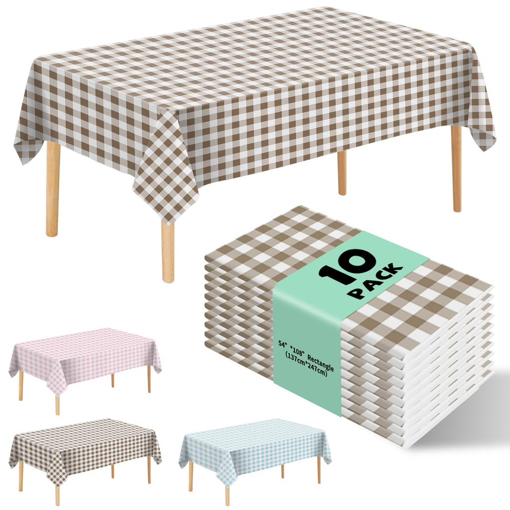10 Pack Silver Grey Plastic Tablecloth 54x108 Inch Disposable Waterproof Rectangle Table Cover for Party Birthday Wedding Picnic Outdoor