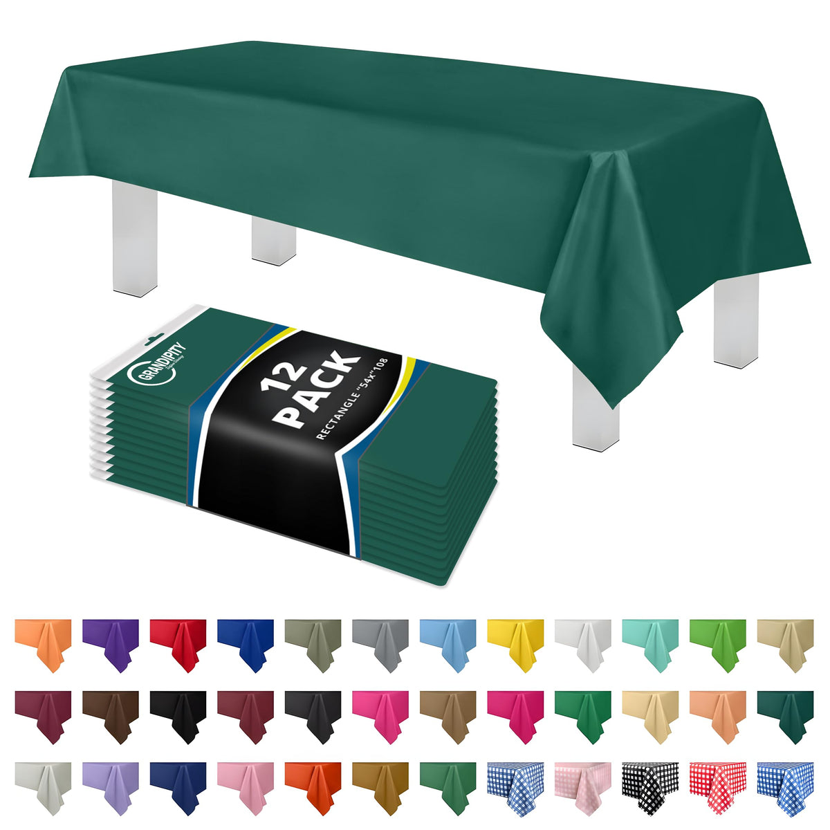 Grandipity Plastic Table Cloth Disposable 12 Pack 54” x 108” Rectangle