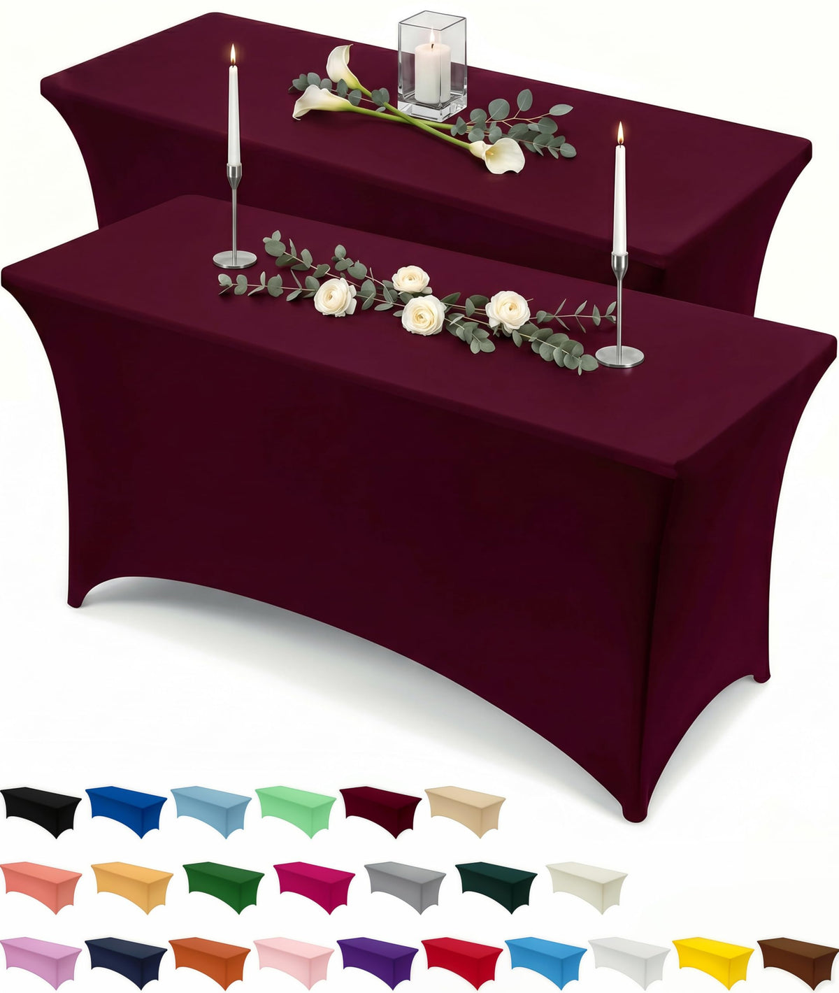 Utopia Kitchen Spandex Table Cloth 2 Pack [6FT, 72Lx30Wx30H Inch, Pink]